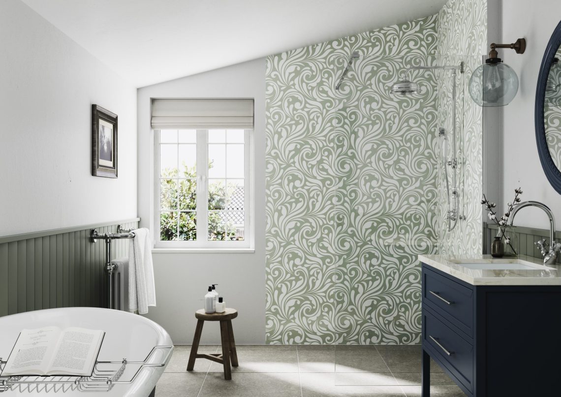 Victorian Floral Sage Bathroom Wall Panels – Showerwall