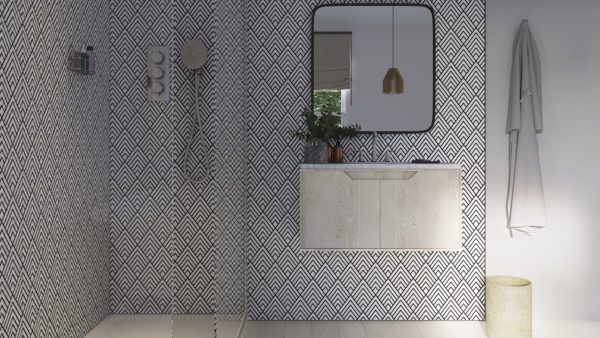 Black Geometric Design Bathroom Wall