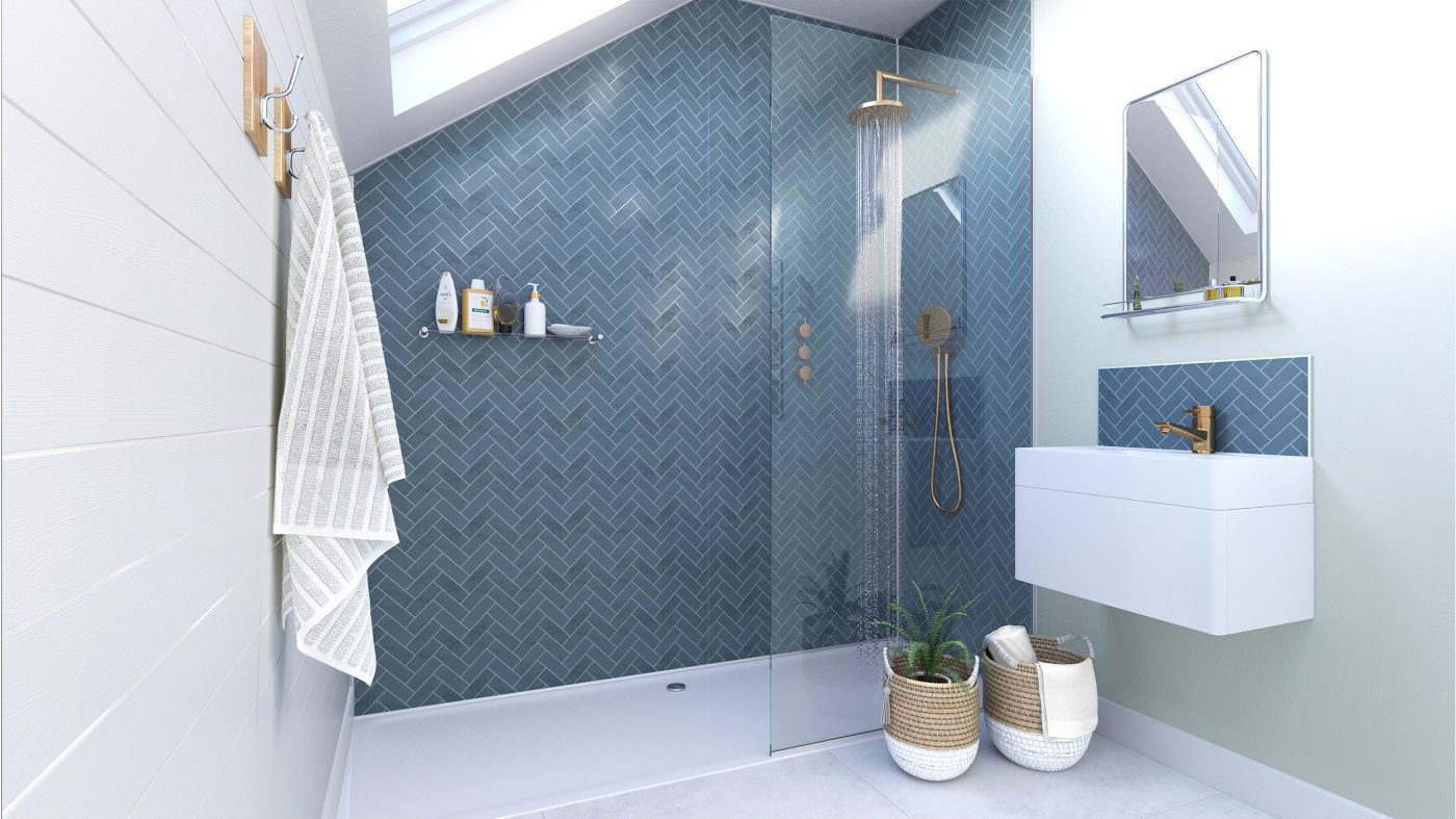 Navy Herringbone Bathroom Wall Panels – Showerwall
